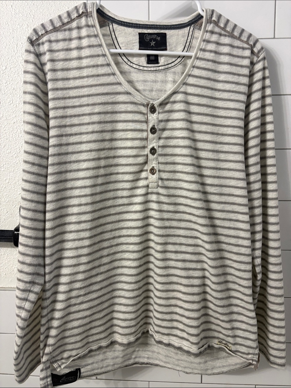 Converse Chuck Taylor Black Canvas Vintage Cream and Gray Striped Long-Sleeve